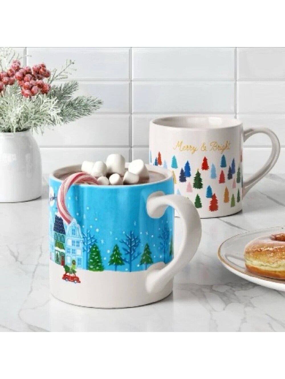 Wondershop NWOT Blue Stoneware Mug Snowflake Inside